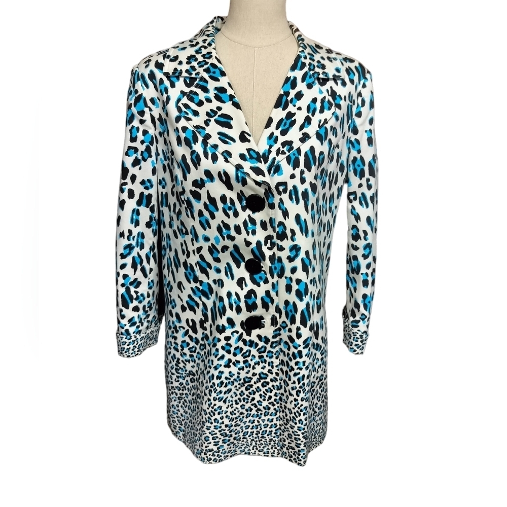 2106)City Girl Nancy Bolen Blue Animal Print Career Office Button up Blazer M